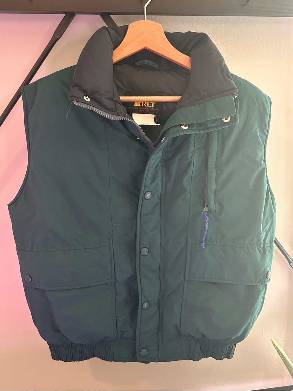 Vintage 90s REI Puffer Vest Hunter Green Neon Purple Women's S / Youth L